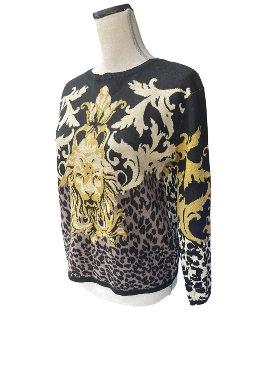 MINKPINK Black Multi Gold Metallic Lion Baroque Knit Sweater (XS) - Picture 5 of 14